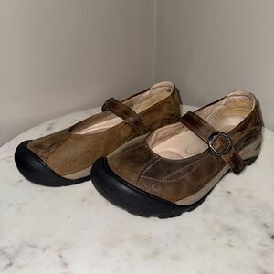 Keen Brown Leather Mary Jane Clogs